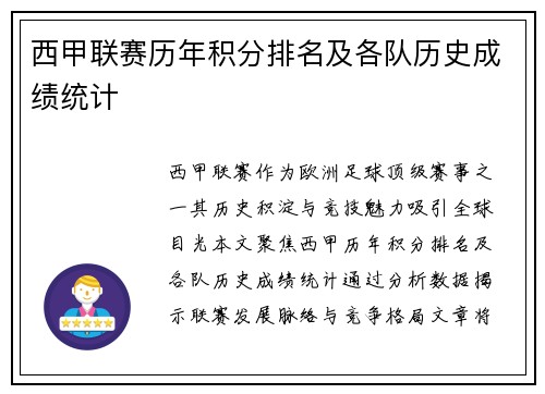 西甲联赛历年积分排名及各队历史成绩统计